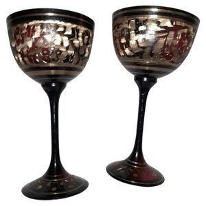 Vintage pair of  wine  metal glass hand crafted